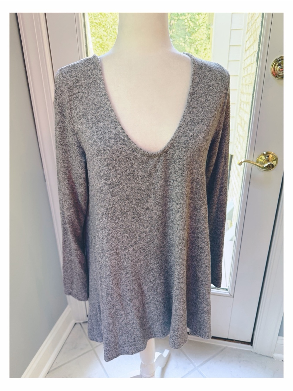 Nally & Millie Soft Long Sleeve V-Neck Top with Gathering in Back